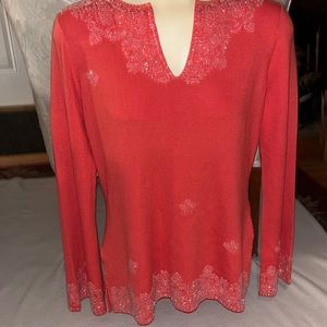 Stunning Adrienne Vittadini Bead-Detail Festive Top sz Medium